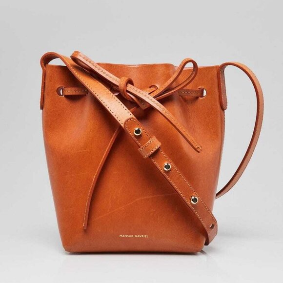 Mansur Gavriel Cammello/Rosa Vegetable Leather Mini Mini Bucket Bag - Picture 1 of 9